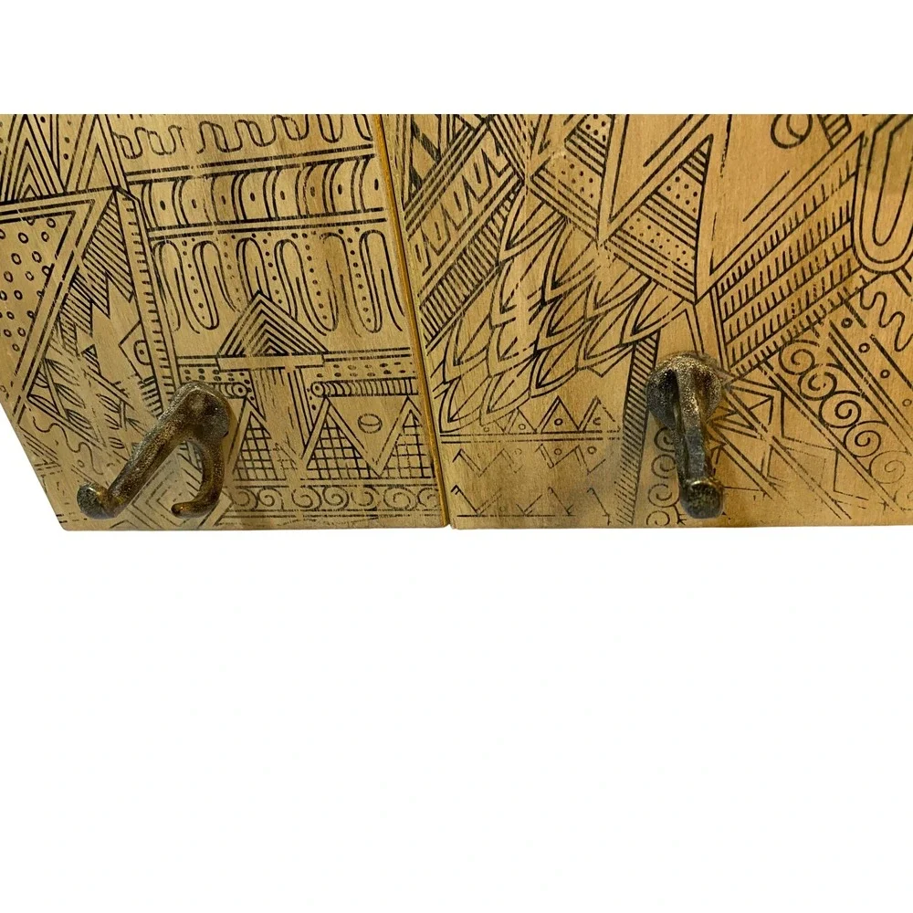 Pottery Barn‎ Teen Wood Wall Coat Rack Gold Black Geometric Arched 2 Hook Decor